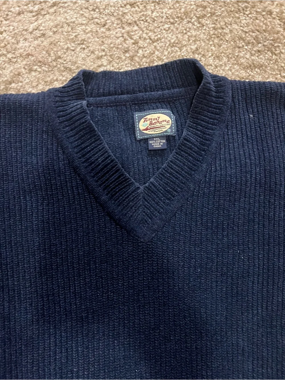 Tommy Bahama navy chenille mens‎ V-neck relaxed fit pullover XXL